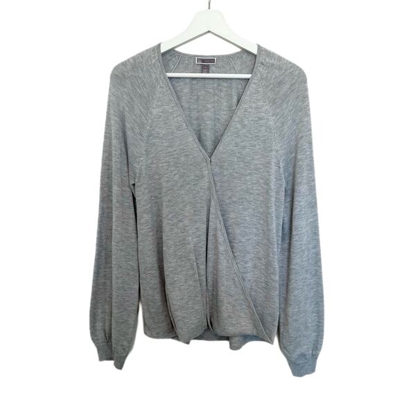 Chelsea28 Grey Blouson Sleeve Cashmere Blend Sweater Small Old Money Minimalist - Picture 2 of 9